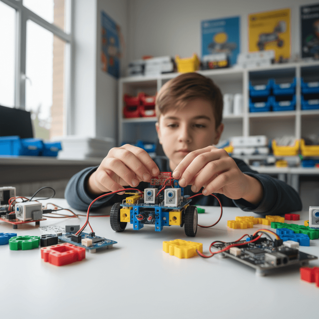 Students testing a robot during an engineering challenge